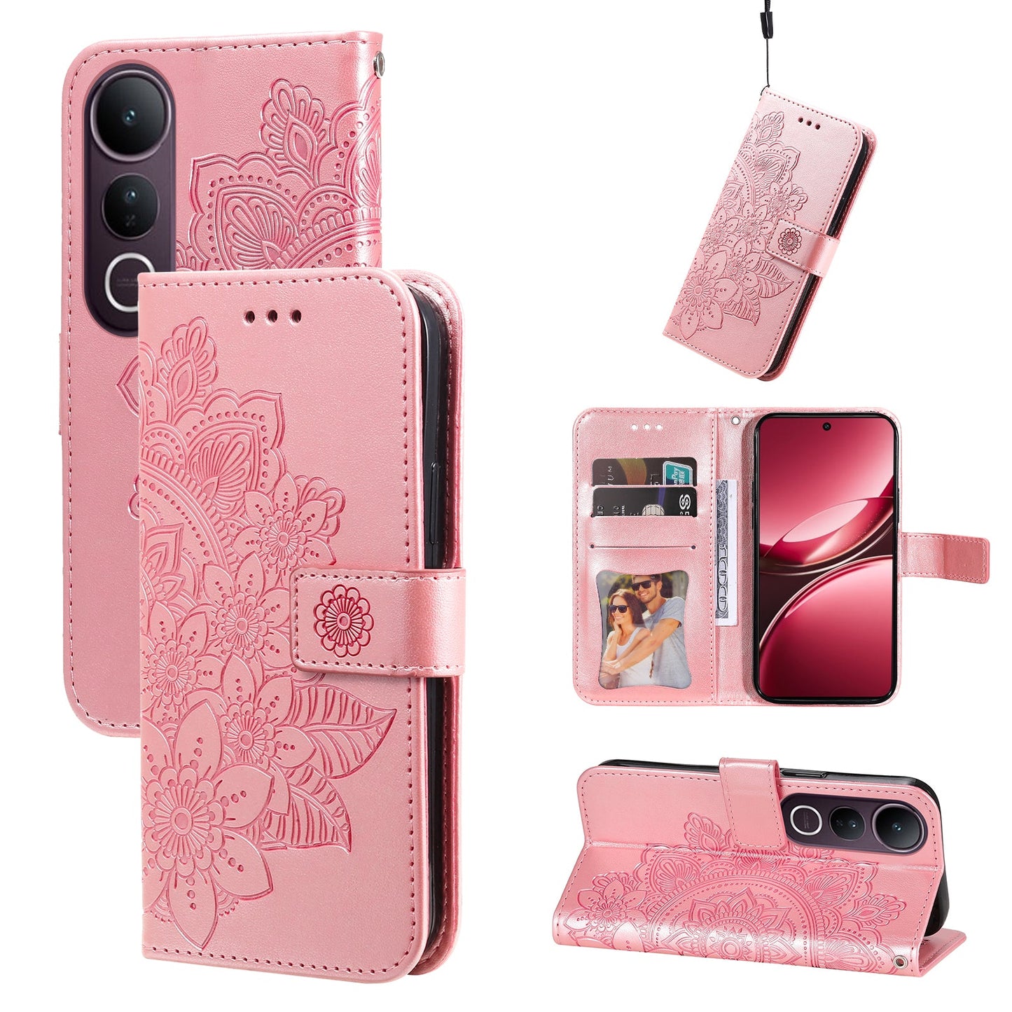 For vivo V50 Lite 4G Case Floral Pattern PU Leather Wallet Stand Phone Cover - Pink