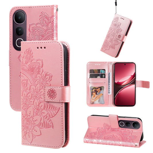 For vivo V50 Lite 4G Case Floral Pattern PU Leather Wallet Stand Phone Cover - Pink