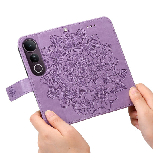 For vivo V50 Lite 4G Case Floral Pattern PU Leather Wallet Stand Phone Cover - Purple