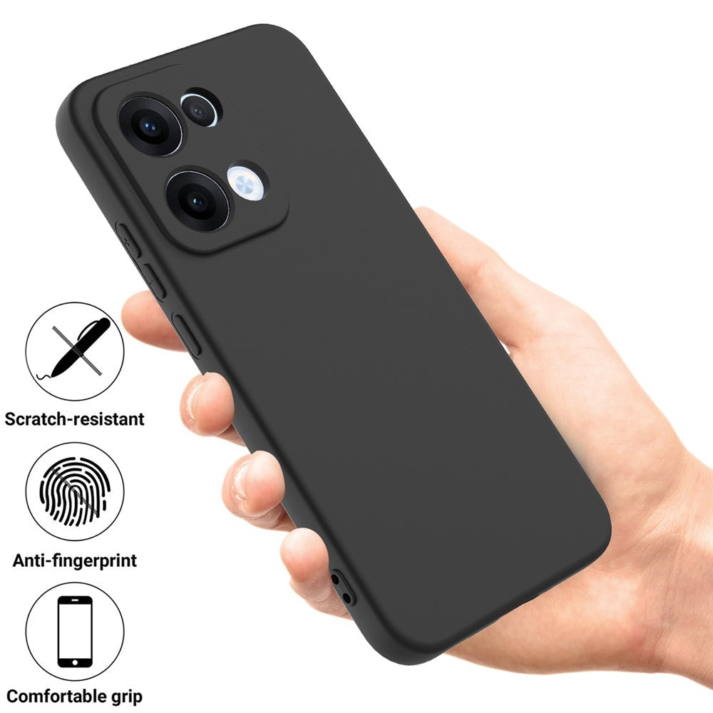 For Oppo Reno13 5G (Global) Liquid Silicone Case Phone Back Cover with Hand Strap - Black