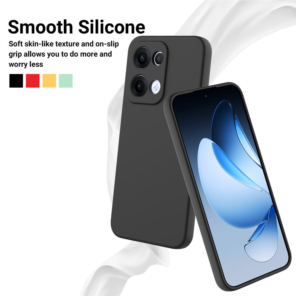 For Oppo Reno13 5G (Global) Liquid Silicone Case Phone Back Cover with Hand Strap - Black