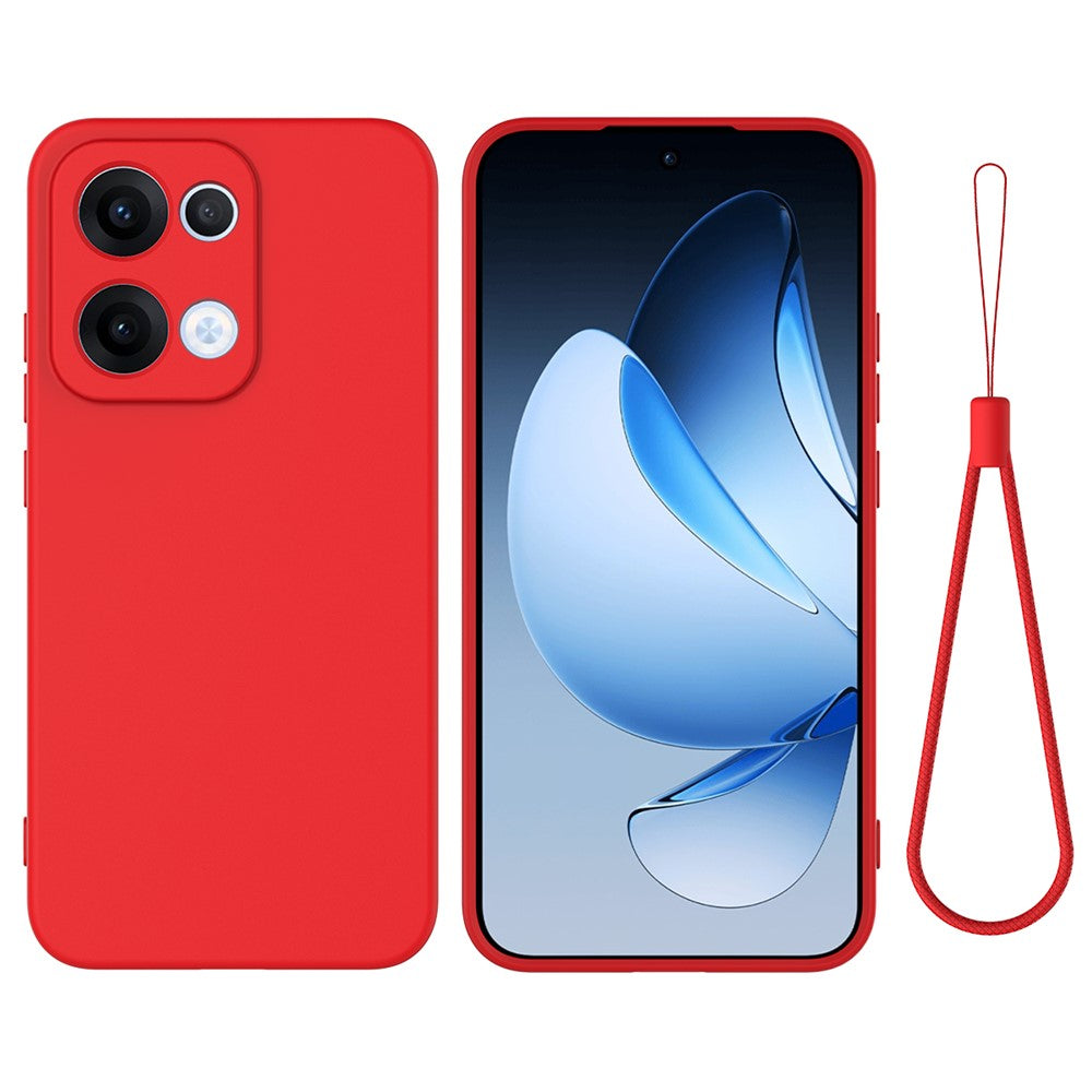 For Oppo Reno13 5G (Global) Liquid Silicone Case Phone Back Cover with Hand Strap - Red
