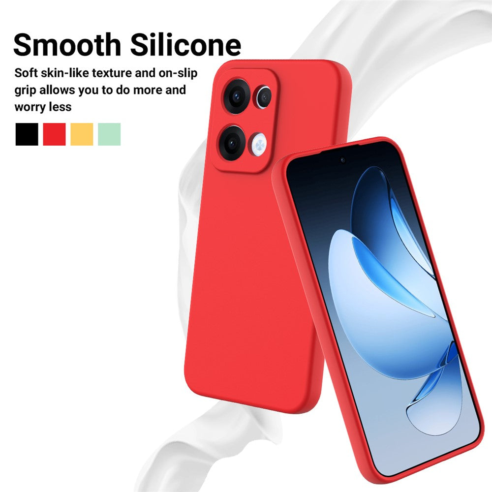 For Oppo Reno13 5G (Global) Liquid Silicone Case Phone Back Cover with Hand Strap - Red