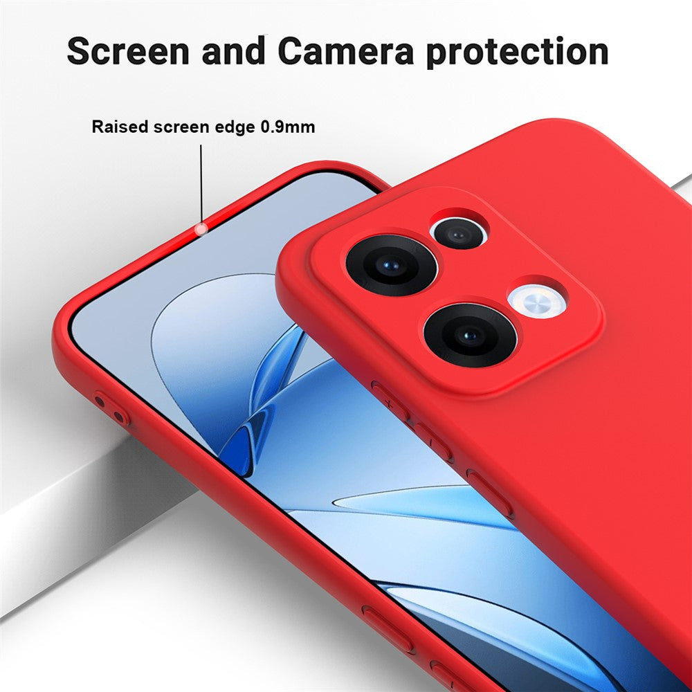 For Oppo Reno13 5G (Global) Liquid Silicone Case Phone Back Cover with Hand Strap - Red