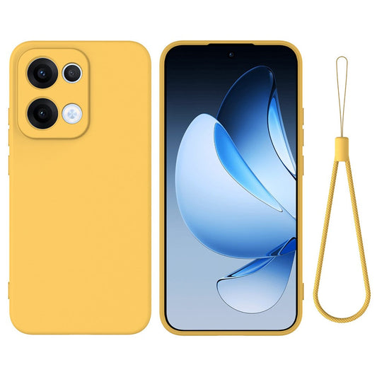 For Oppo Reno13 5G (Global) Liquid Silicone Case Phone Back Cover with Hand Strap - Yellow