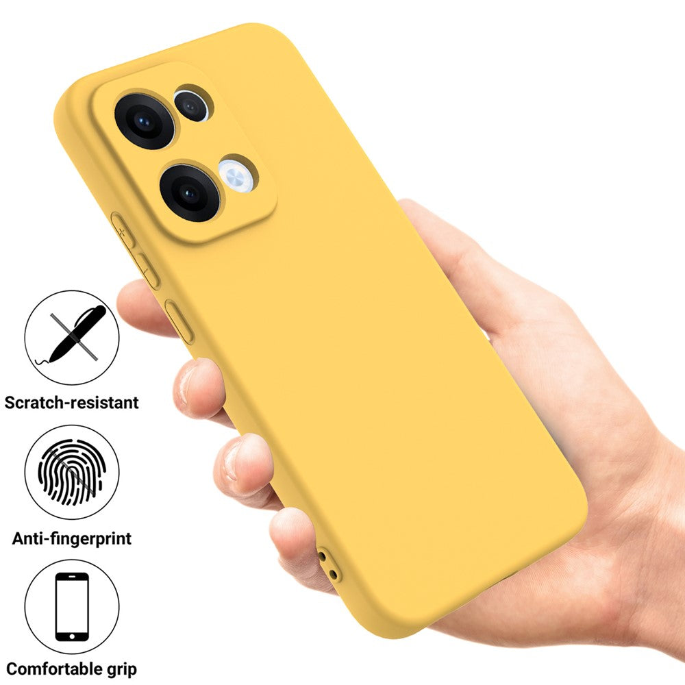 For Oppo Reno13 5G (Global) Liquid Silicone Case Phone Back Cover with Hand Strap - Yellow