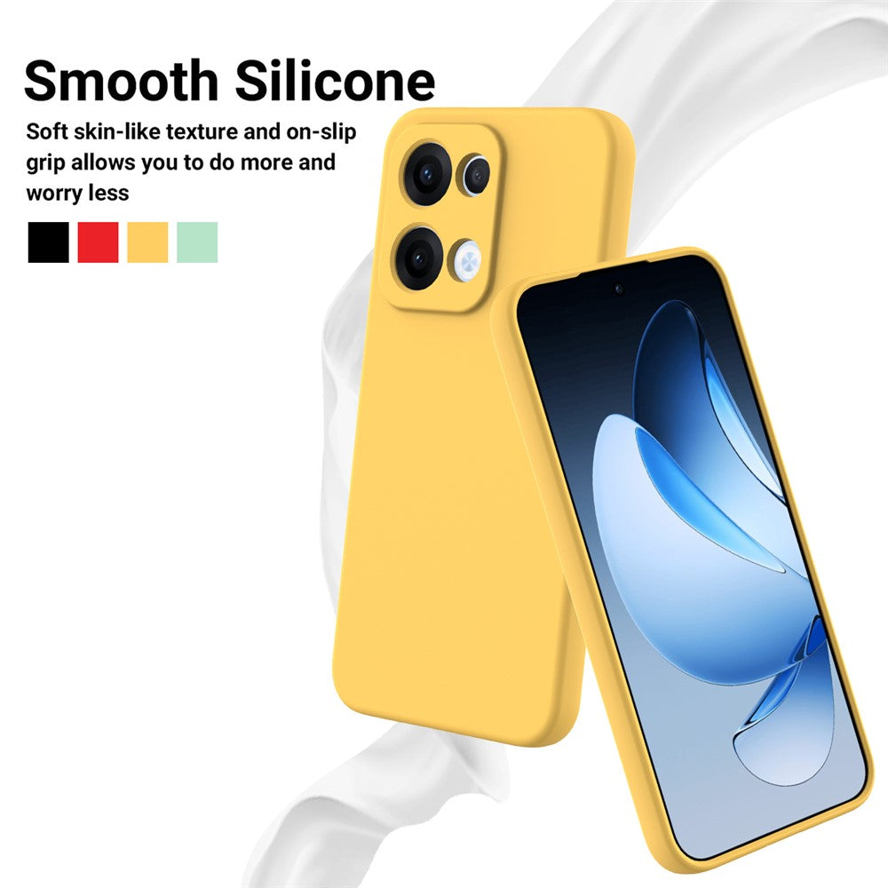 For Oppo Reno13 5G (Global) Liquid Silicone Case Phone Back Cover with Hand Strap - Yellow