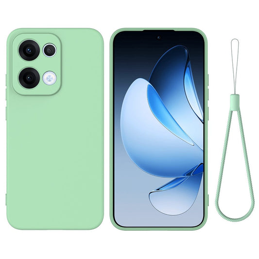 For Oppo Reno13 5G (Global) Liquid Silicone Case Phone Back Cover with Hand Strap - Green