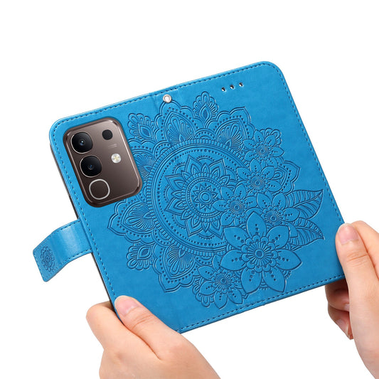 For vivo Y29 4G Case Floral Pattern PU Leather Wallet Stand Phone Cover - Blue