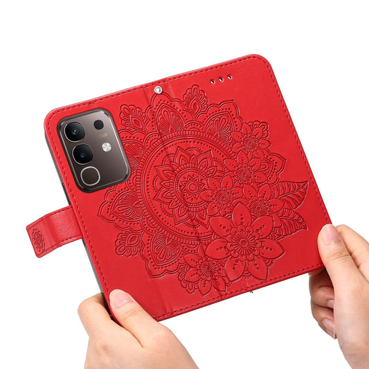 For vivo Y29 4G Case Floral Pattern PU Leather Wallet Stand Phone Cover - Red
