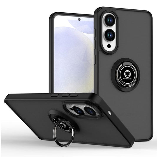 For Samsung Galaxy S25 Edge Case PC + TPU Ring Kickstand Anti Drop Phone Back Cover - Black