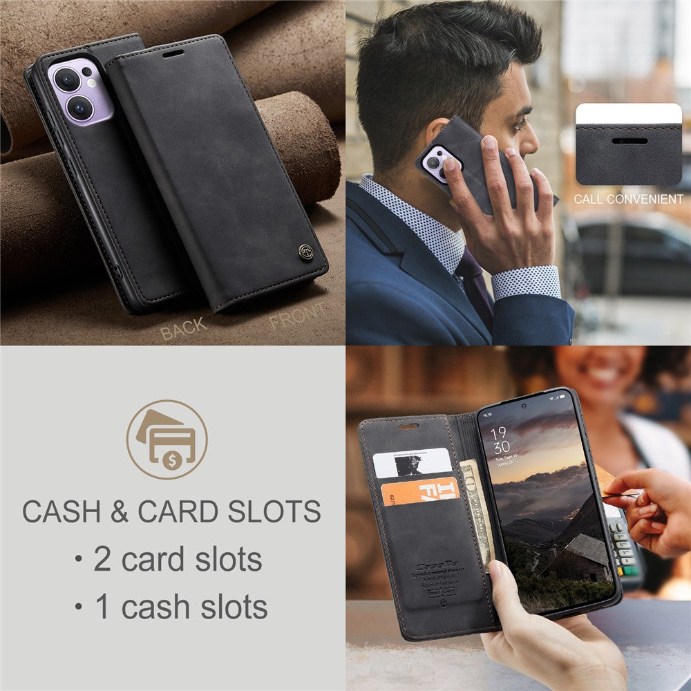 For Oppo Reno13 F 4G / Oppo Reno13 F 5G Wallet Case CASEME 013 Series PU Leather Phone Cover Stand - Black