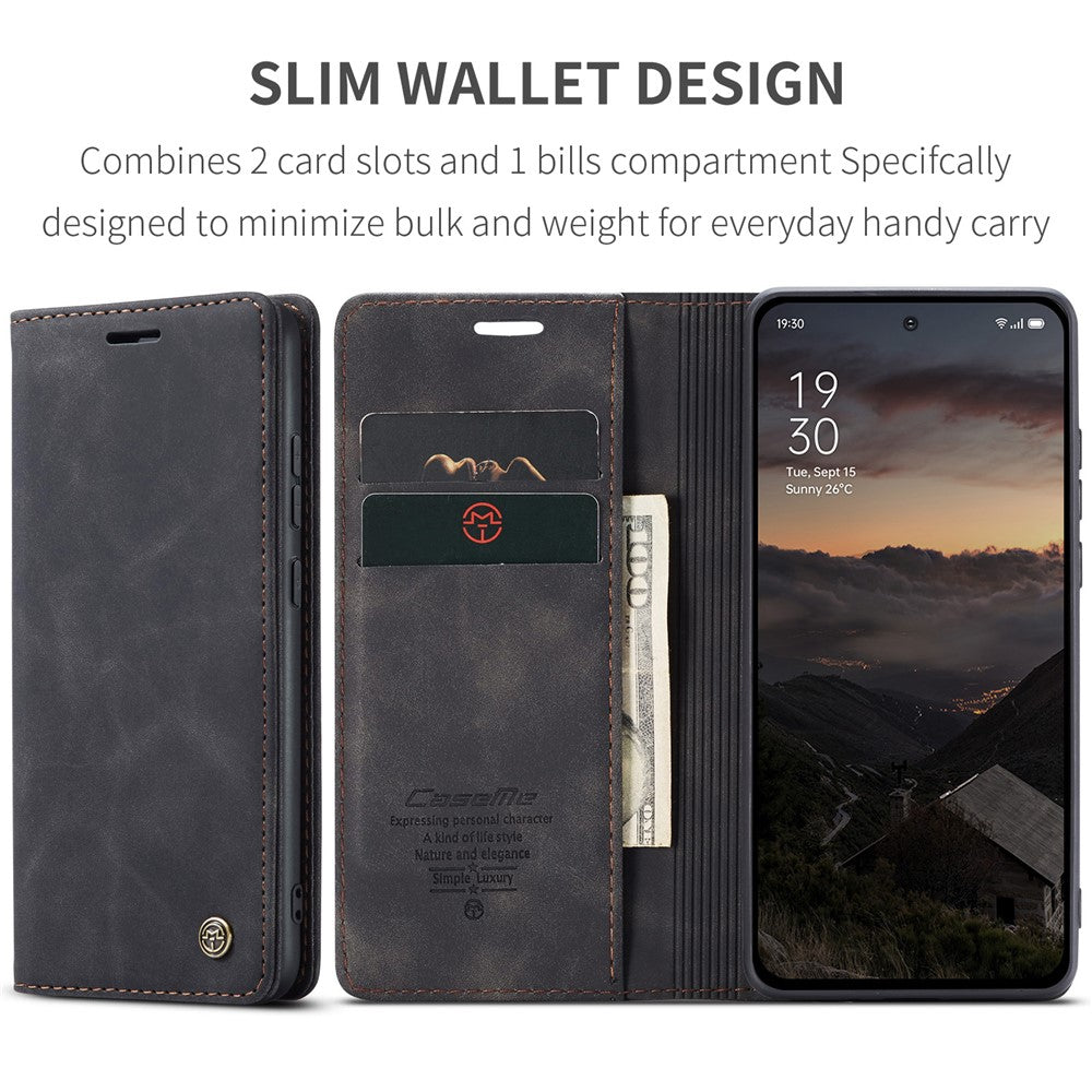 For Oppo Reno13 F 4G / Oppo Reno13 F 5G Wallet Case CASEME 013 Series PU Leather Phone Cover Stand - Black