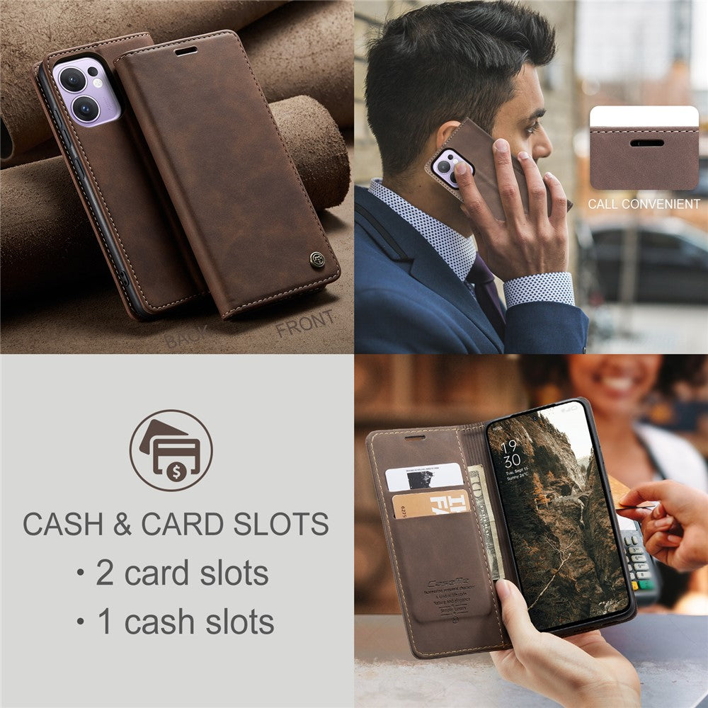 For Oppo Reno13 F 4G / Oppo Reno13 F 5G Wallet Case CASEME 013 Series PU Leather Phone Cover Stand - Coffee