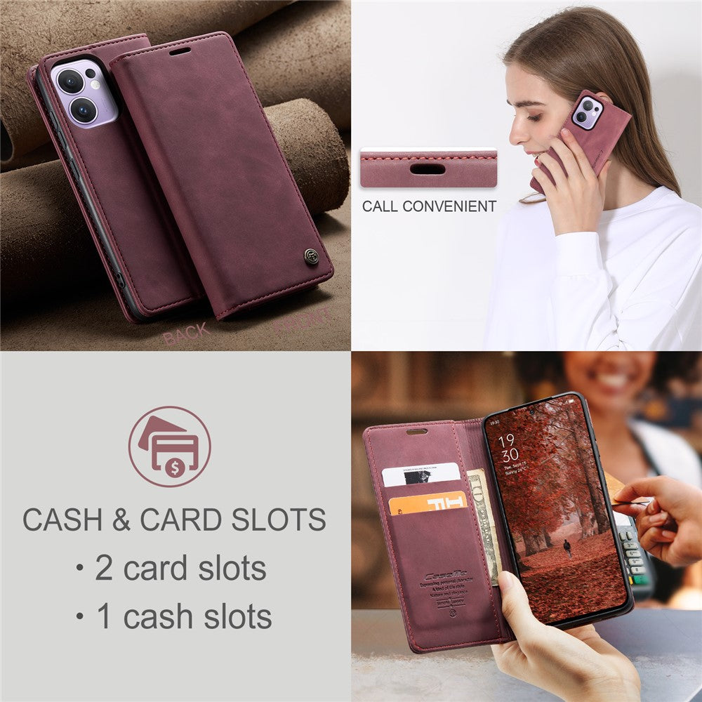 For Oppo Reno13 F 4G / Oppo Reno13 F 5G Wallet Case CASEME 013 Series PU Leather Phone Cover Stand - Red