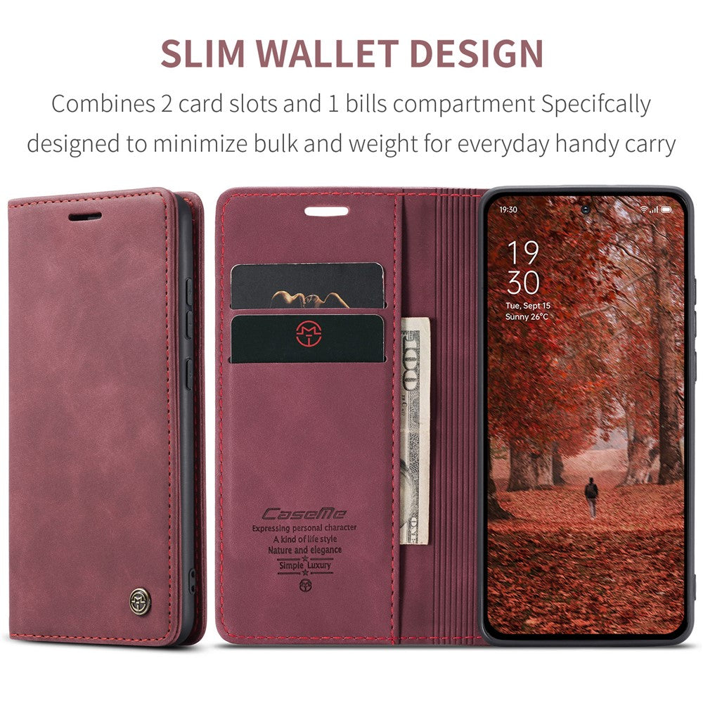For Oppo Reno13 F 4G / Oppo Reno13 F 5G Wallet Case CASEME 013 Series PU Leather Phone Cover Stand - Red