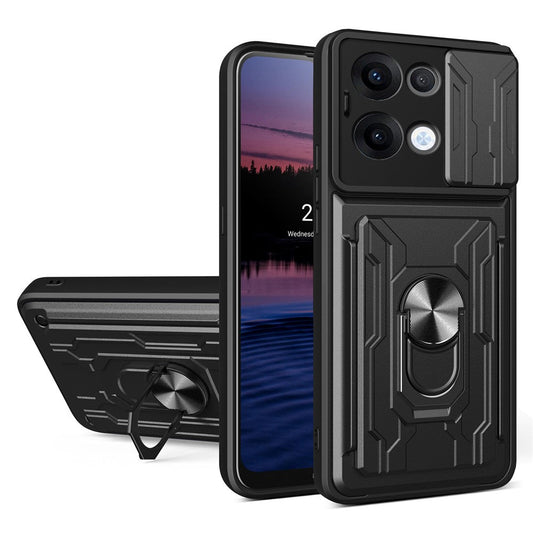 For Oppo Reno13 5G (Global) Case PC + TPU Kickstand Phone Back Cover with Camera Slider - Black