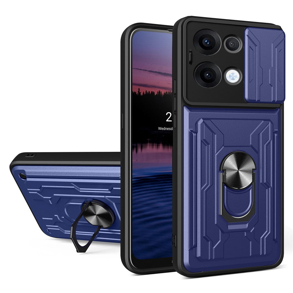 For Oppo Reno13 5G (Global) Case PC + TPU Kickstand Phone Back Cover with Camera Slider - Sapphire