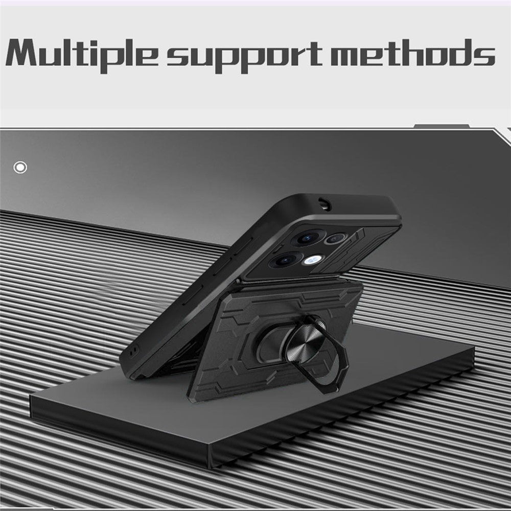 For Oppo Reno13 5G (Global) Case PC + TPU Kickstand Phone Back Cover with Camera Slider - Sapphire
