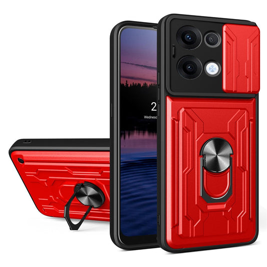For Oppo Reno13 5G (Global) Case PC + TPU Kickstand Phone Back Cover with Camera Slider - Red