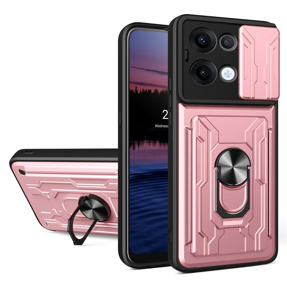 For Oppo Reno13 5G (Global) Case PC + TPU Kickstand Phone Back Cover with Camera Slider - Rose Gold