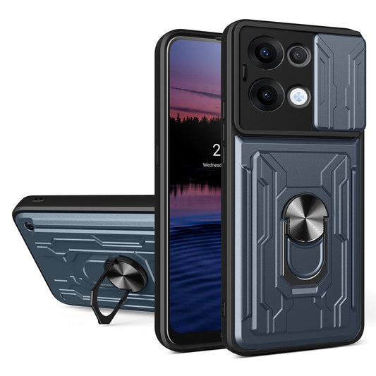 For Oppo Reno13 5G (Global) Case PC + TPU Kickstand Phone Back Cover with Camera Slider - Titanium Grey
