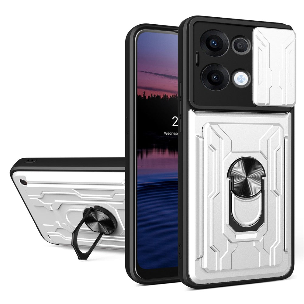 For Oppo Reno13 5G (Global) Case PC + TPU Kickstand Phone Back Cover with Camera Slider - White