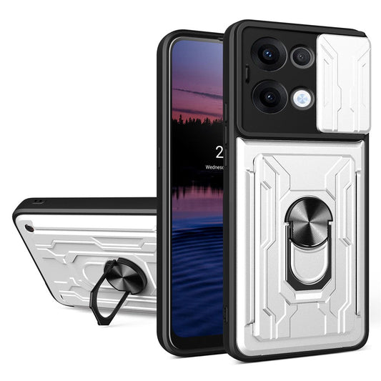 For Oppo Reno13 5G (Global) Case PC + TPU Kickstand Phone Back Cover with Camera Slider - White