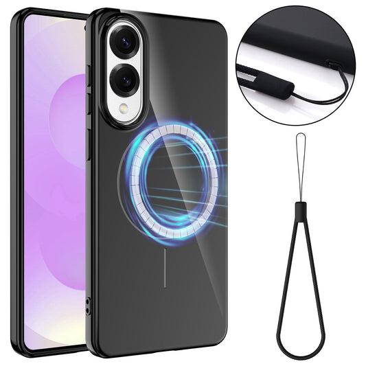 For Samsung Galaxy S25 Edge Magnetic Case Compatible with MagSafe TPU Phone Back Cover with Lanyard - Black