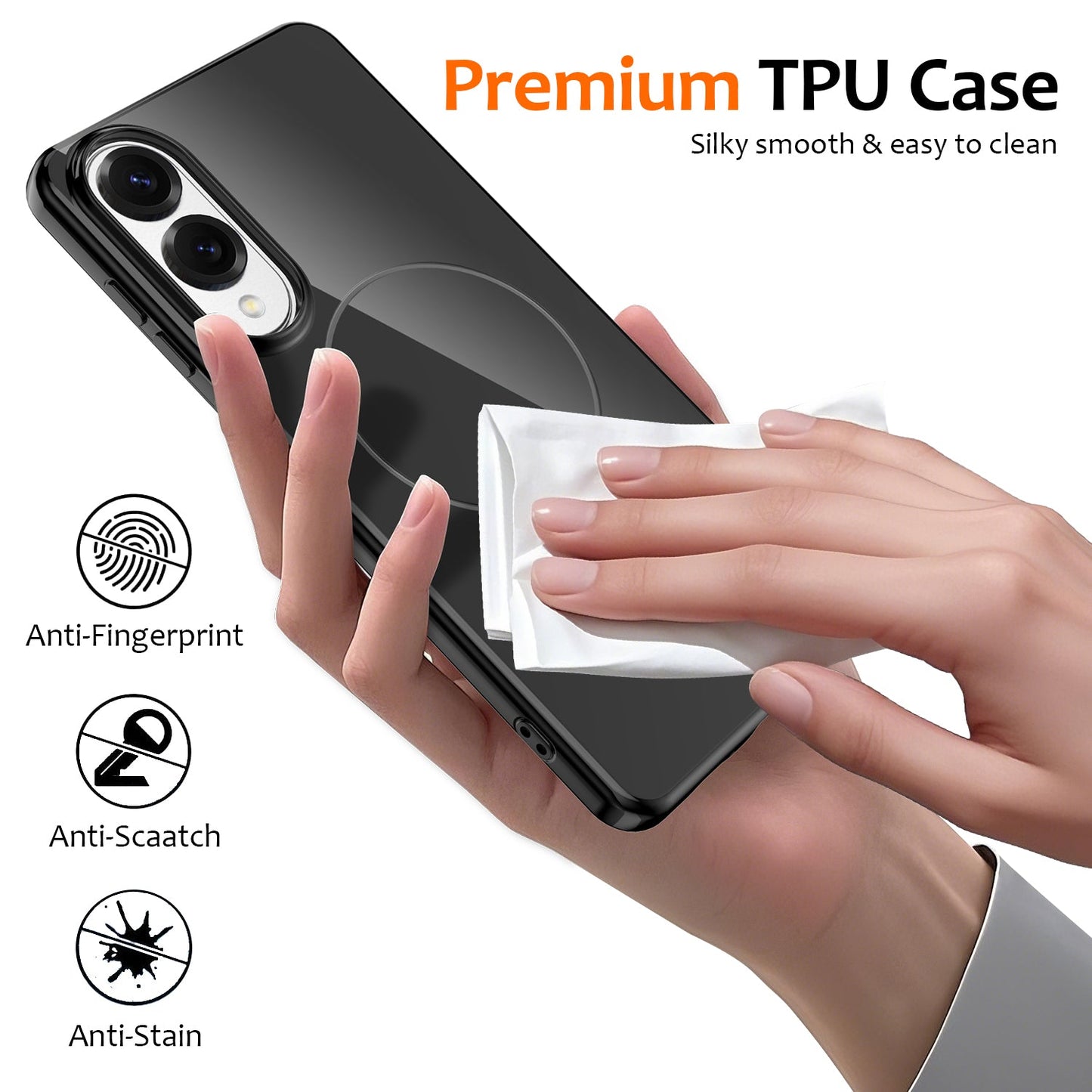 For Samsung Galaxy S25 Edge Magnetic Case Compatible with MagSafe TPU Phone Back Cover with Lanyard - Black
