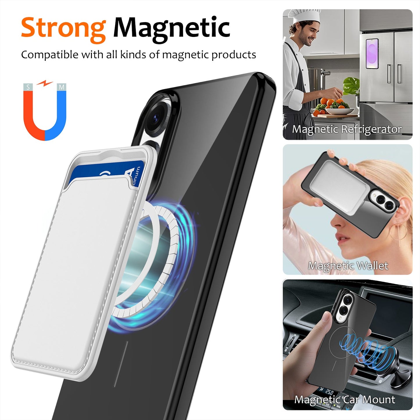 For Samsung Galaxy S25 Edge Magnetic Case Compatible with MagSafe TPU Phone Back Cover with Lanyard - Black