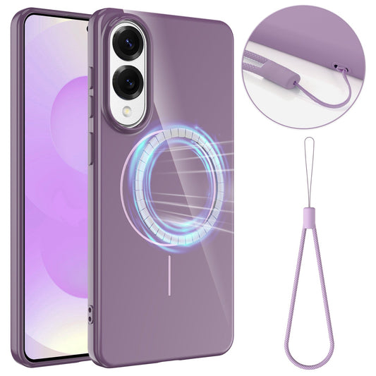 For Samsung Galaxy S25 Edge Magnetic Case Compatible with MagSafe TPU Phone Back Cover with Lanyard - Purple
