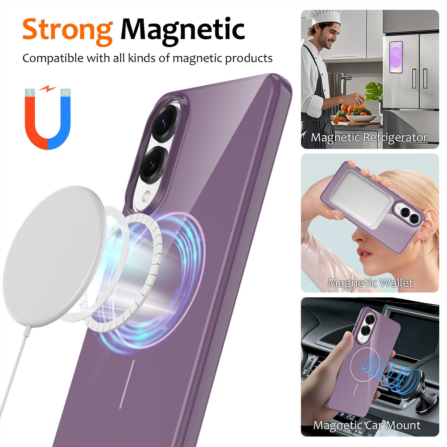 For Samsung Galaxy S25 Edge Magnetic Case Compatible with MagSafe TPU Phone Back Cover with Lanyard - Purple
