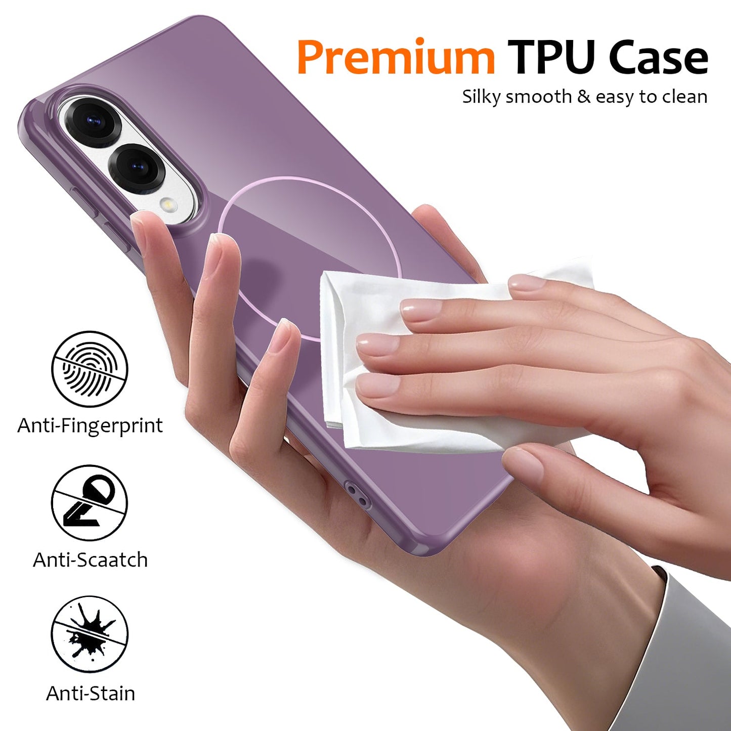 For Samsung Galaxy S25 Edge Magnetic Case Compatible with MagSafe TPU Phone Back Cover with Lanyard - Purple