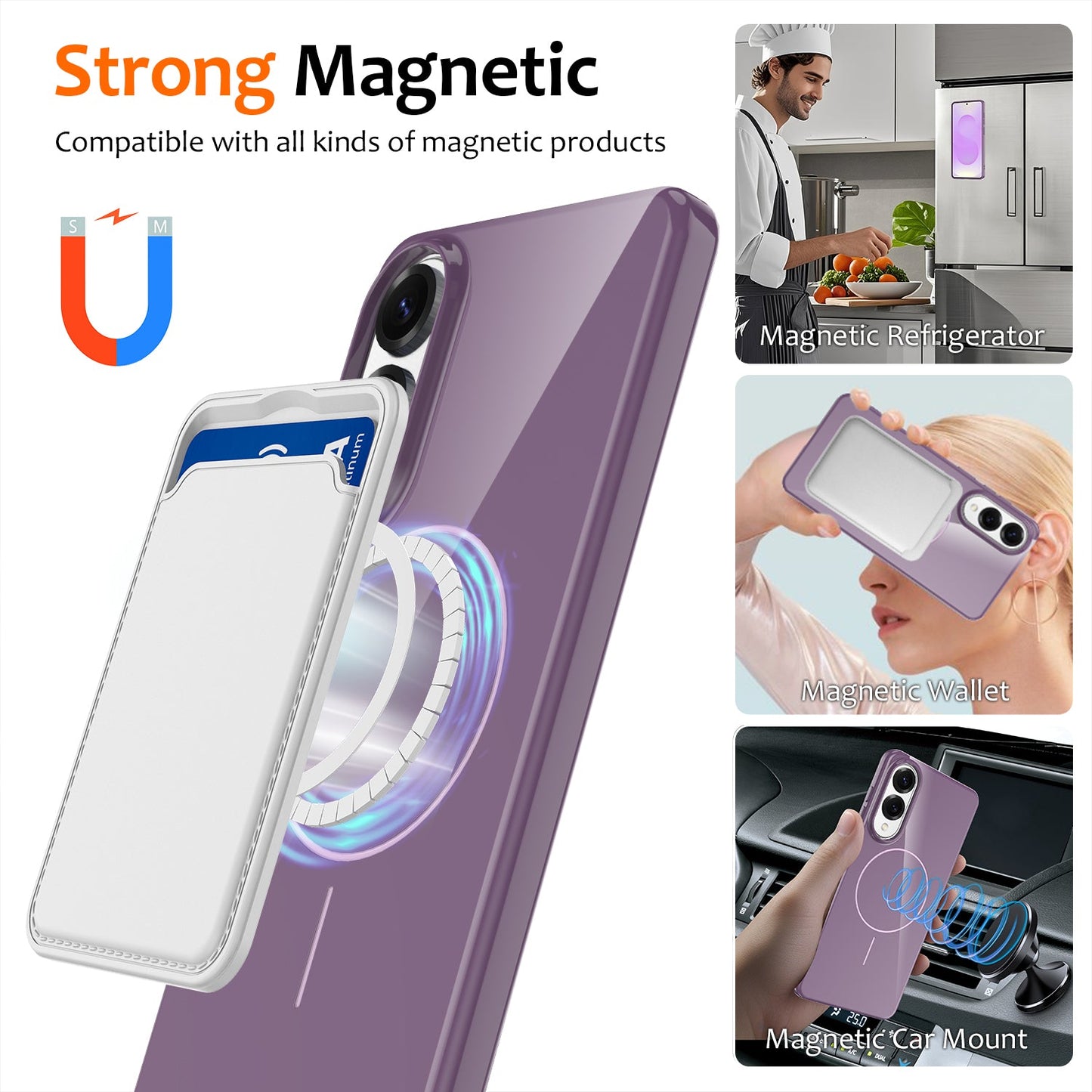 For Samsung Galaxy S25 Edge Magnetic Case Compatible with MagSafe TPU Phone Back Cover with Lanyard - Purple