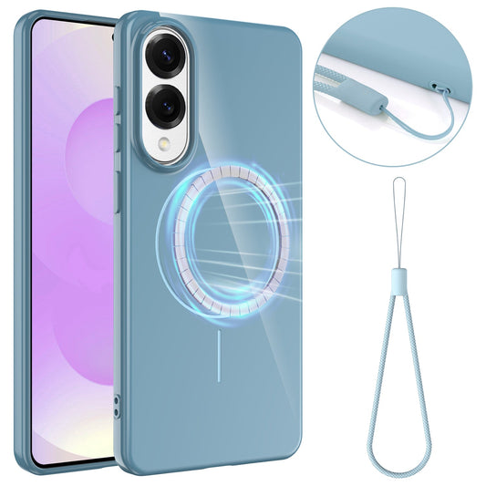 For Samsung Galaxy S25 Edge Magnetic Case Compatible with MagSafe TPU Phone Back Cover with Lanyard - Blue