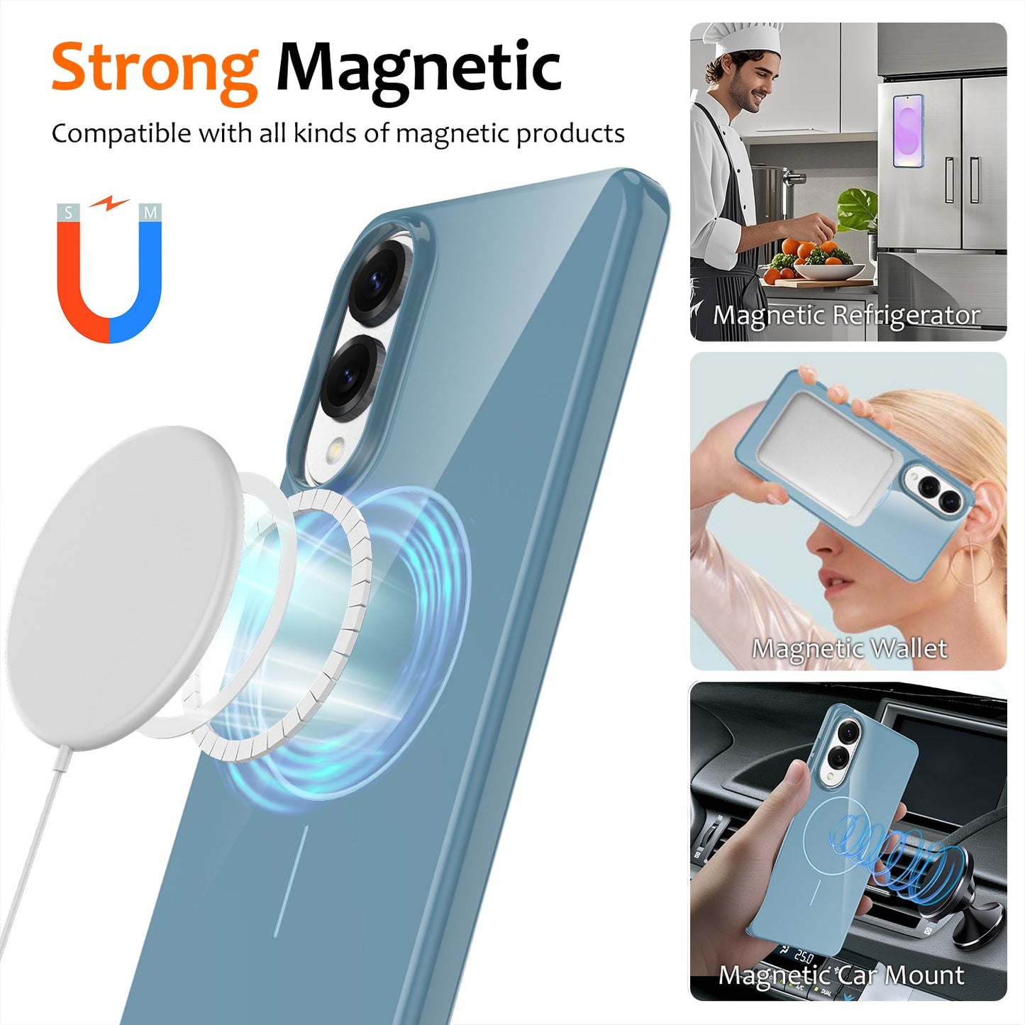 For Samsung Galaxy S25 Edge Magnetic Case Compatible with MagSafe TPU Phone Back Cover with Lanyard - Blue