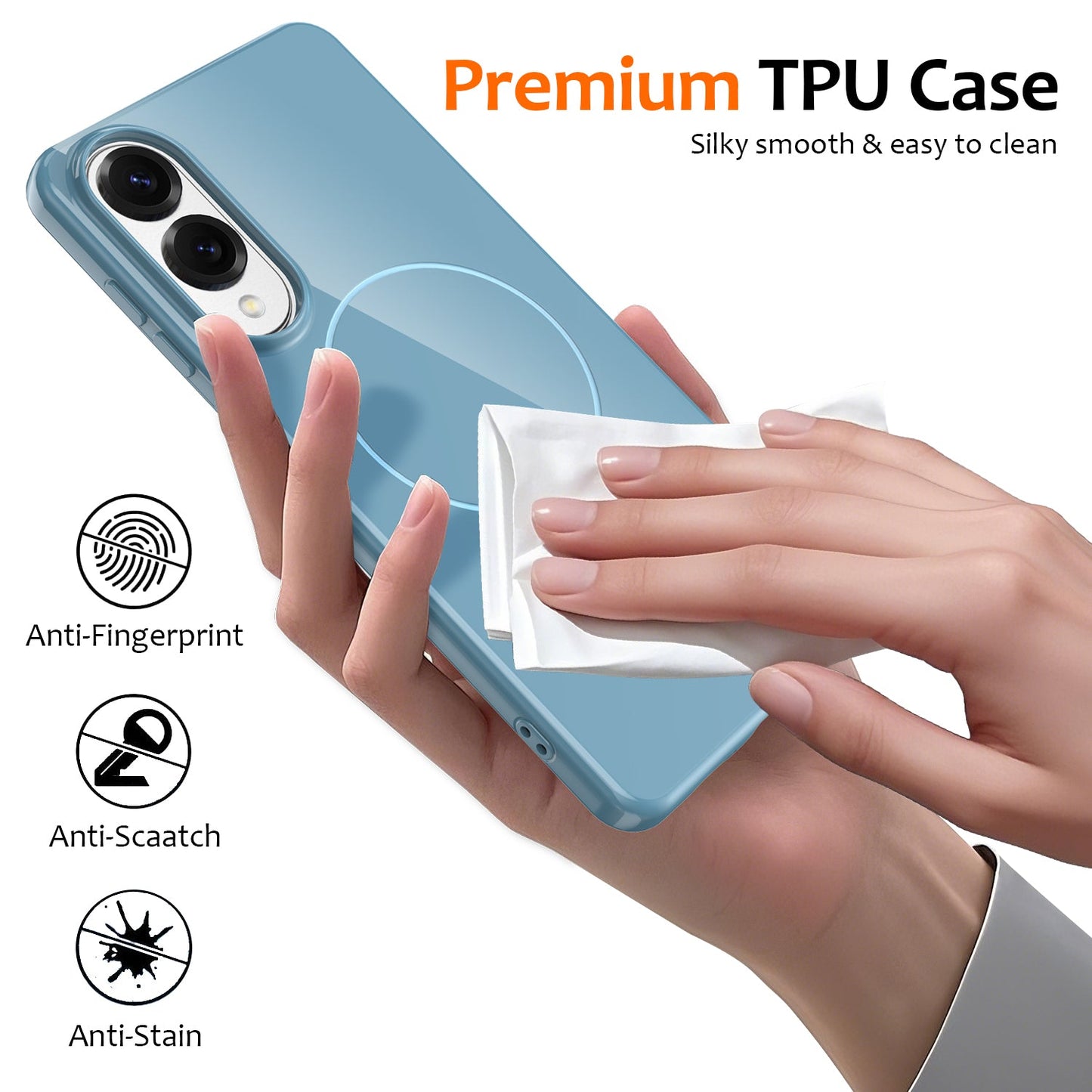 For Samsung Galaxy S25 Edge Magnetic Case Compatible with MagSafe TPU Phone Back Cover with Lanyard - Blue