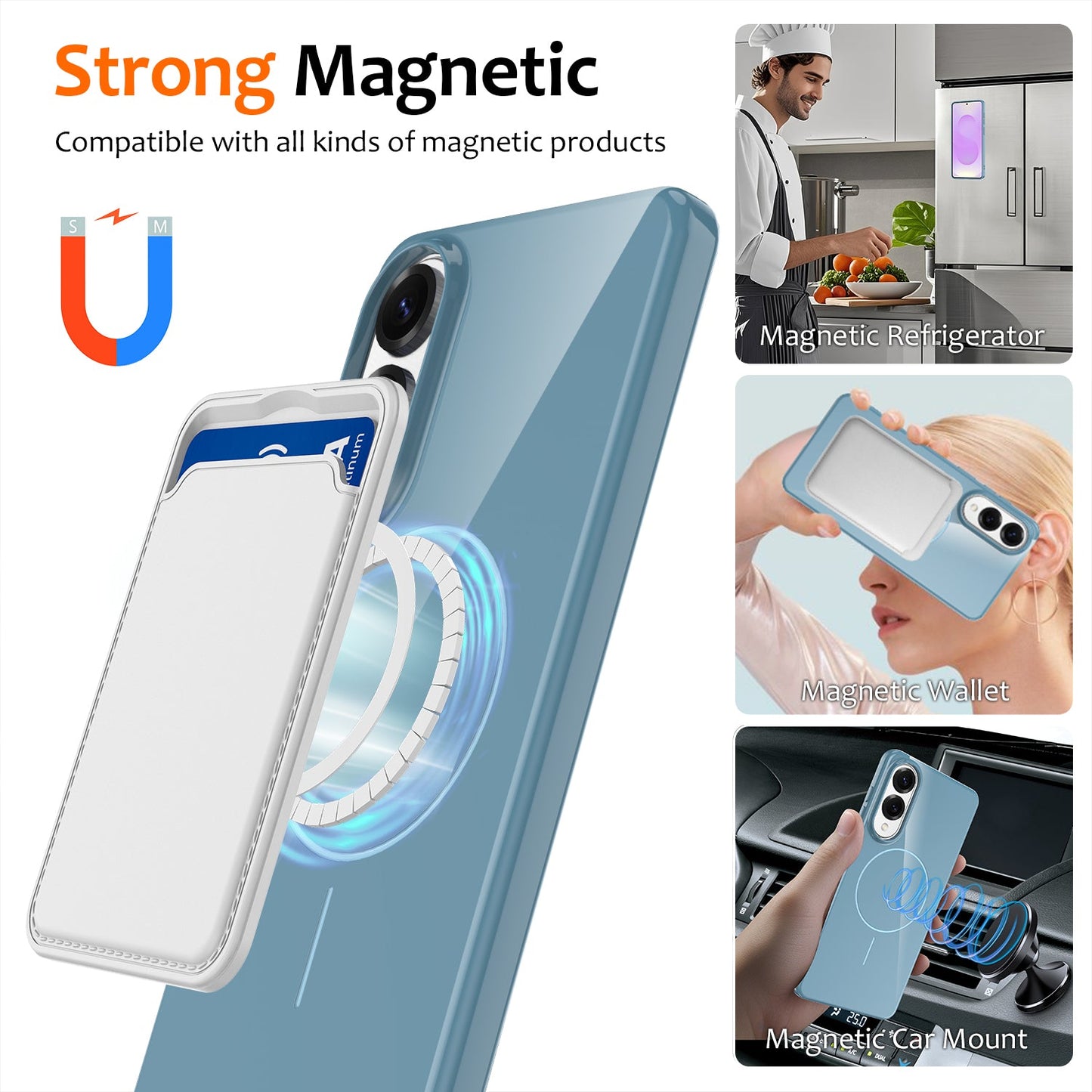 For Samsung Galaxy S25 Edge Magnetic Case Compatible with MagSafe TPU Phone Back Cover with Lanyard - Blue