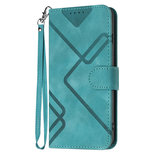 For vivo V50 Lite 5G Wallet Case Line Imprinted PU Leather Phone Cover with Strap - Light Blue