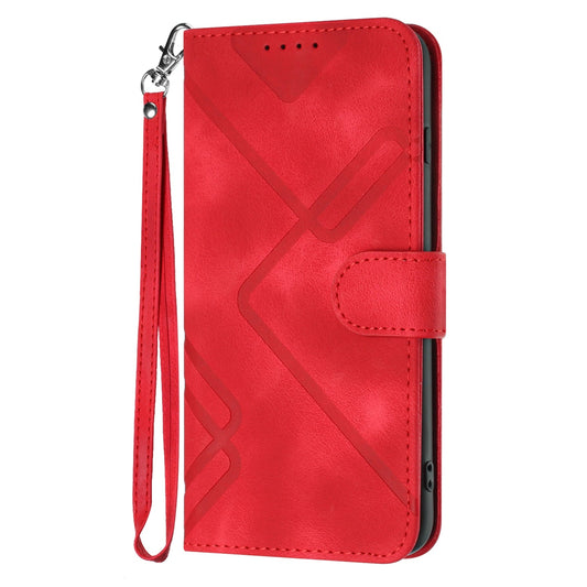 For vivo V50 Lite 5G Wallet Case Line Imprinted PU Leather Phone Cover with Strap - Red