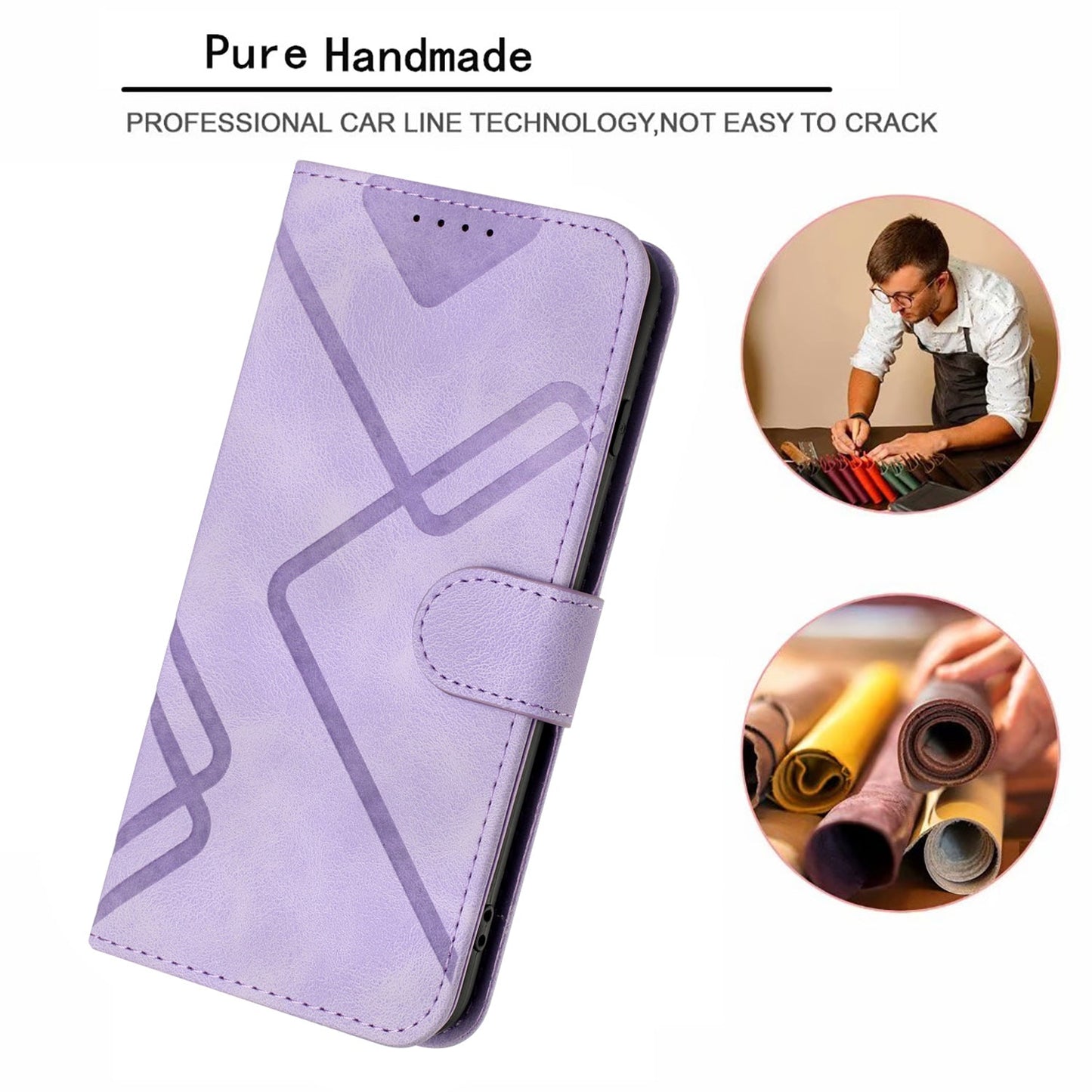 For Samsung Galaxy M16 5G / Galaxy F16 5G Wallet Case Line Imprinted PU Leather Phone Cover with Strap - Purple