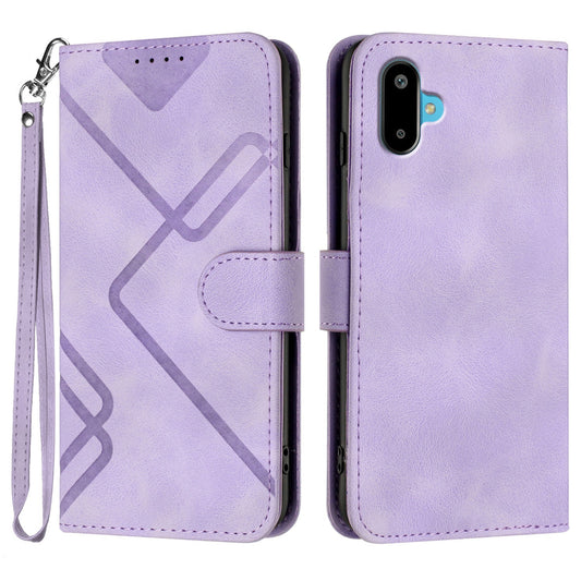 For Samsung Galaxy M06 5G / Galaxy F06 5G Wallet Case Line Imprinted PU Leather Phone Cover with Strap - Purple