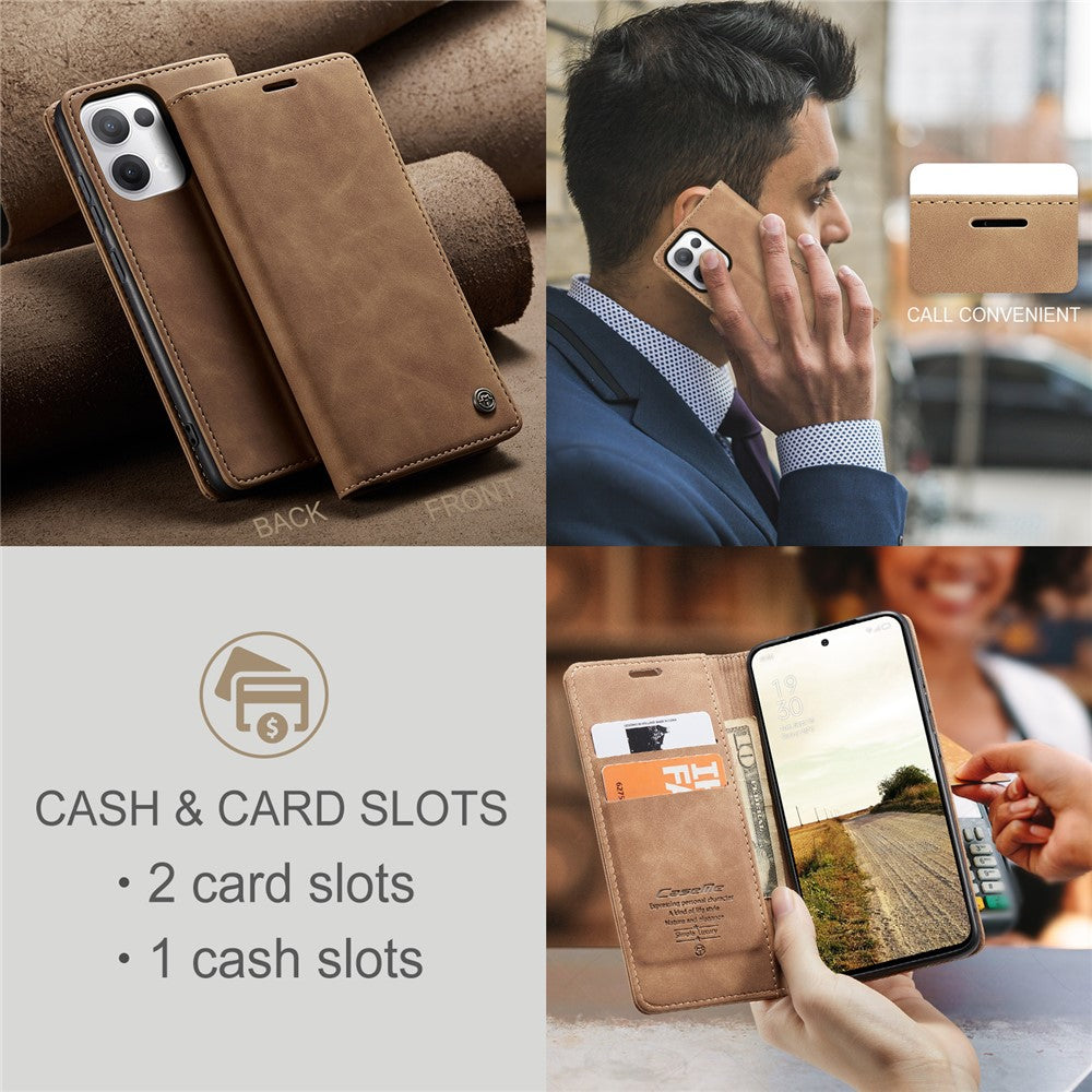 For Oppo Reno13 5G (Global) Wallet Case CASEME 013 Series PU Leather Phone Cover Stand - Brown