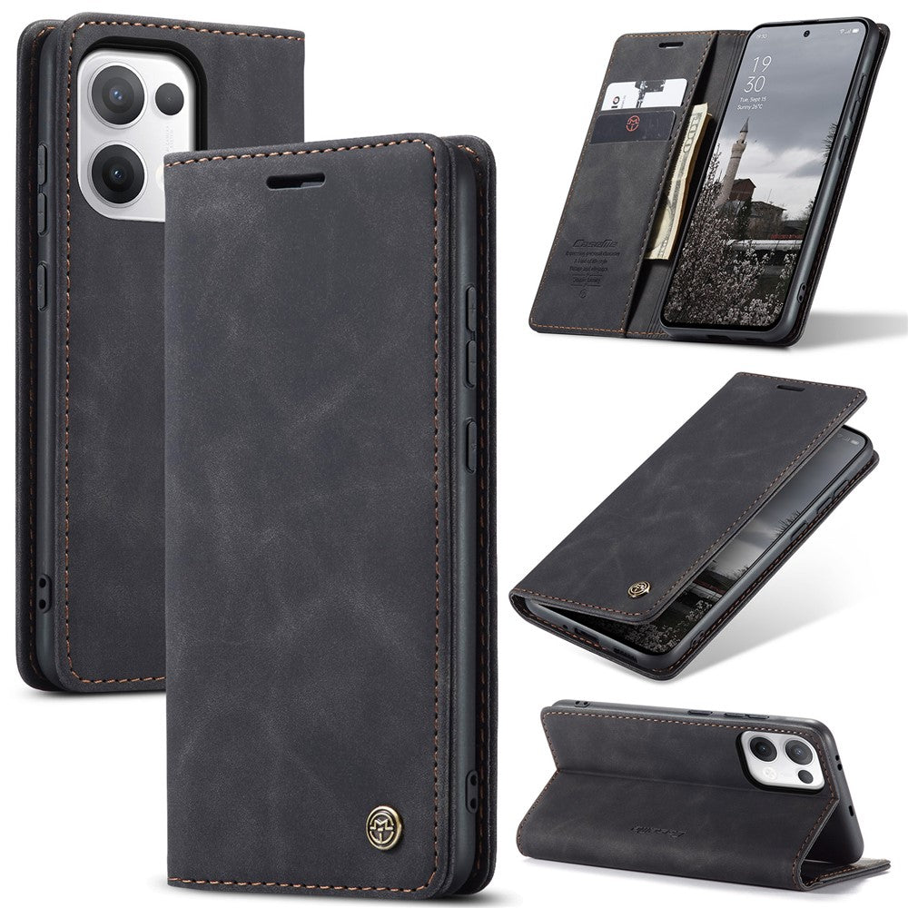 For Oppo Reno13 5G (Global) Wallet Case CASEME 013 Series PU Leather Phone Cover Stand - Black