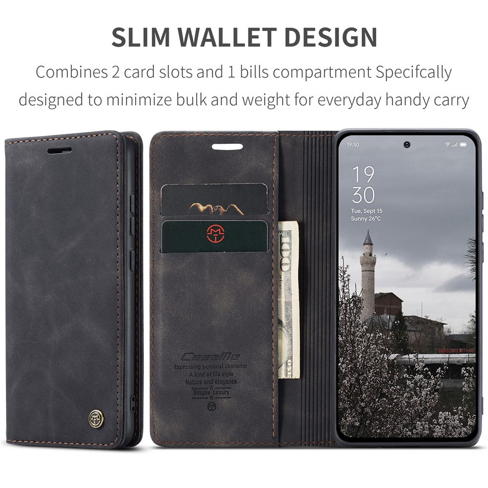 For Oppo Reno13 5G (Global) Wallet Case CASEME 013 Series PU Leather Phone Cover Stand - Black