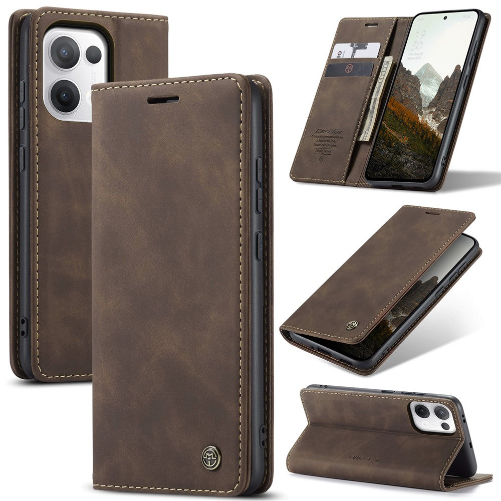 For Oppo Reno13 5G (Global) Wallet Case CASEME 013 Series PU Leather Phone Cover Stand - Coffee