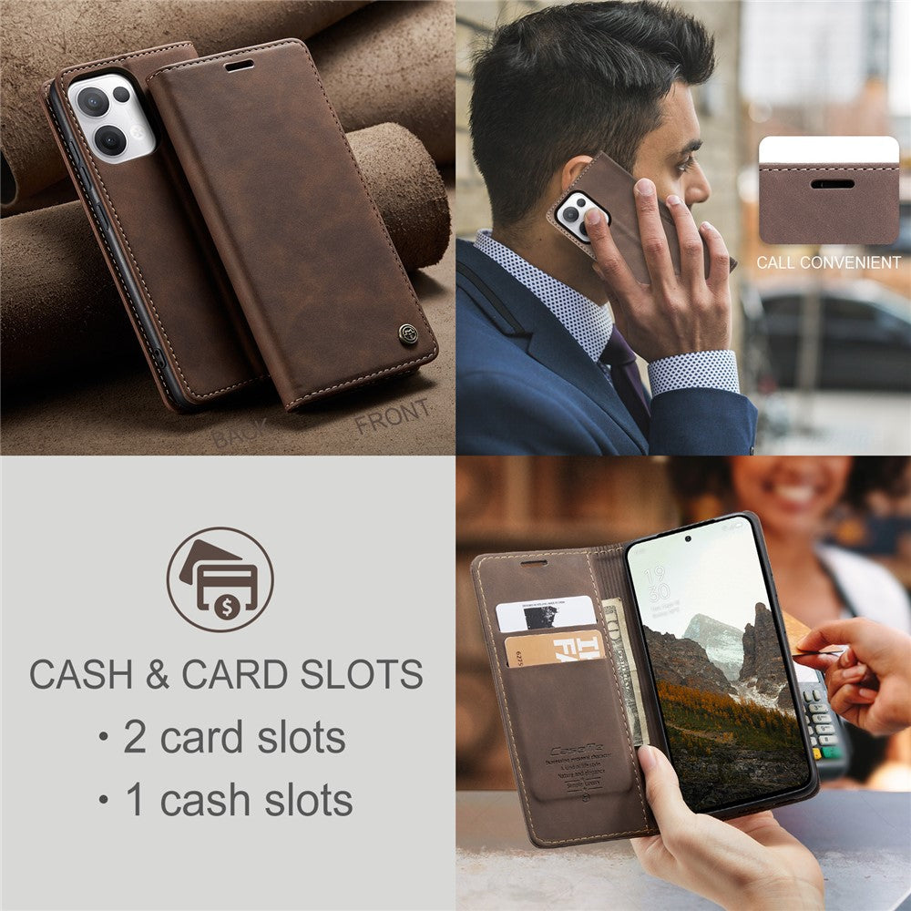 For Oppo Reno13 5G (Global) Wallet Case CASEME 013 Series PU Leather Phone Cover Stand - Coffee