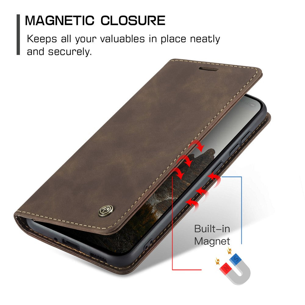For Oppo Reno13 5G (Global) Wallet Case CASEME 013 Series PU Leather Phone Cover Stand - Coffee