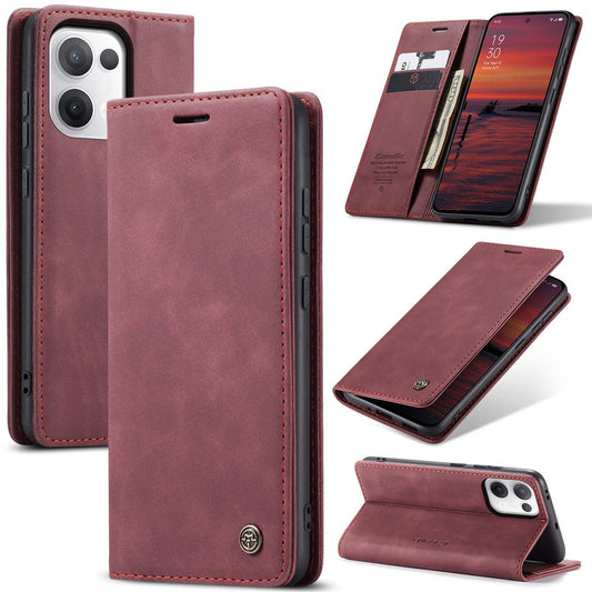 For Oppo Reno13 5G (Global) Wallet Case CASEME 013 Series PU Leather Phone Cover Stand - Red